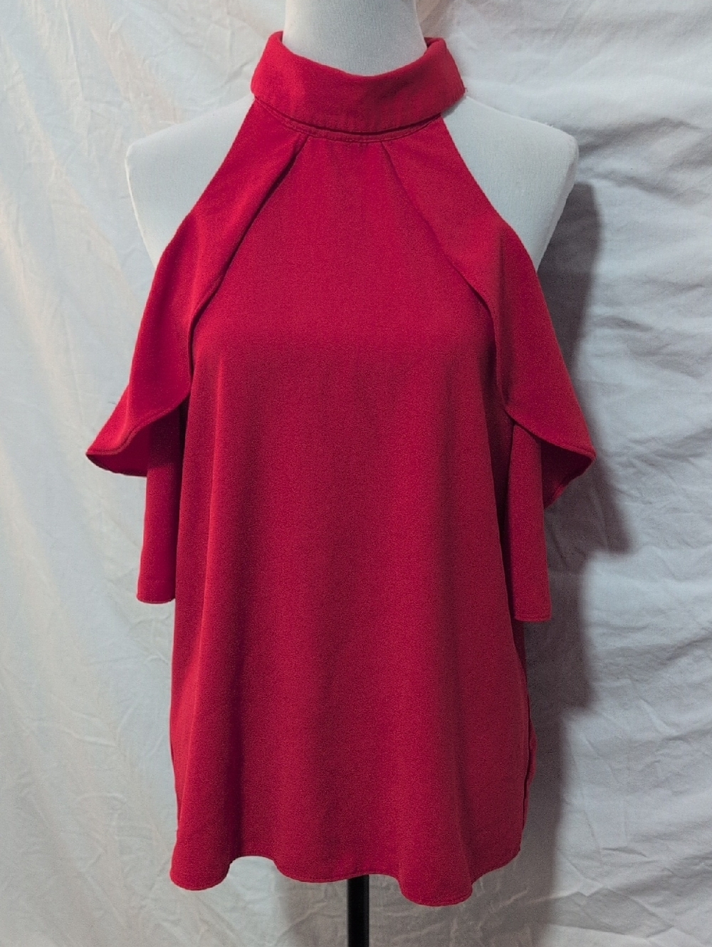 Lucky Brand Red Halter Top with Ruffle Cold-Shoulder Detail